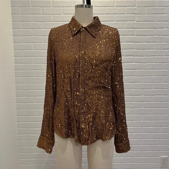 ZARA Copper Sequin Blouse - Picture 1 of 7
